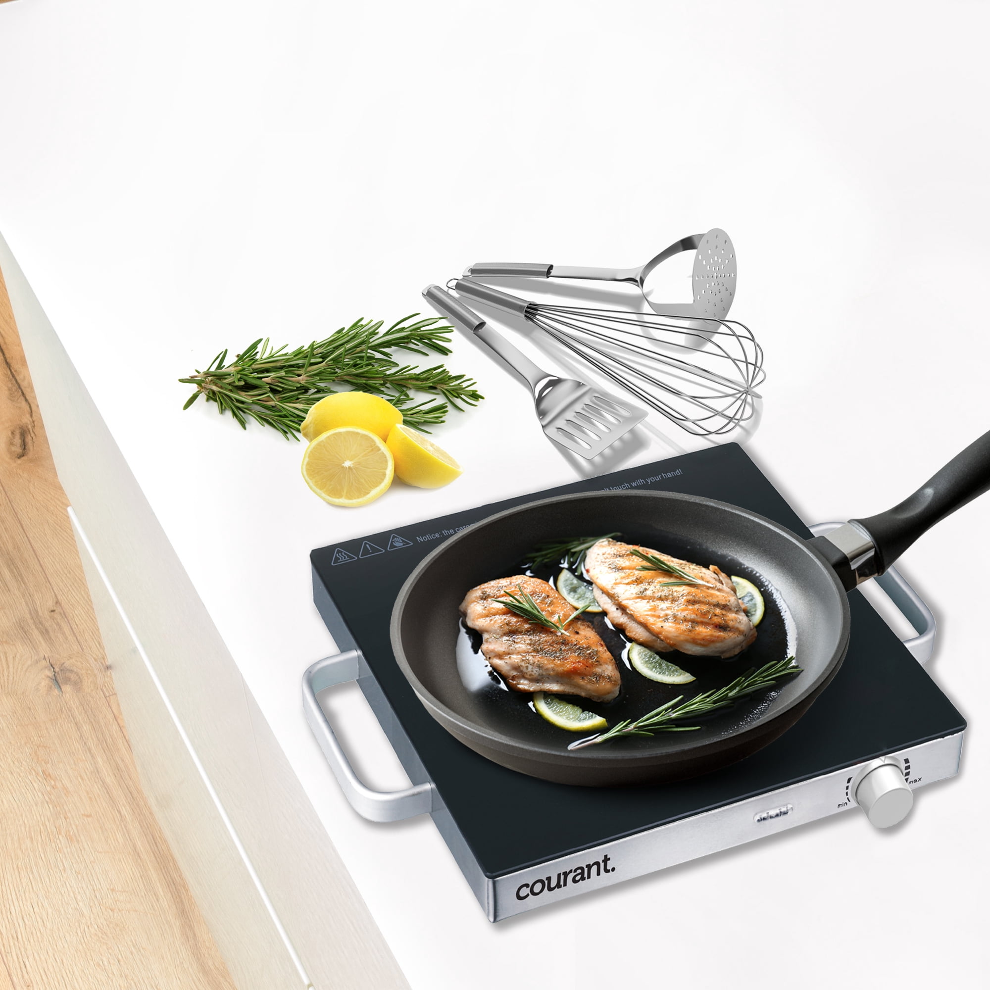 Courant Electric One Single Infrared Burner, Ceramic Glass Hot Plate Cooktop, 1500W - Stainless Steel
