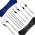 thumbnail image 3 of Assorted Stainless Steel Cutlery Set, 2 Packs 8 Piece Cutlery Set Include Knife Fork Spoon Chopsticks, with Protective Carrying Case - Black, Dark Blu, 3 of 4