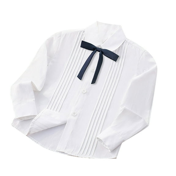 breaise Uniform Shirts for Girls Ruffle Princess Lace Collar Long Sleeve Button Down Bowknot Blouse