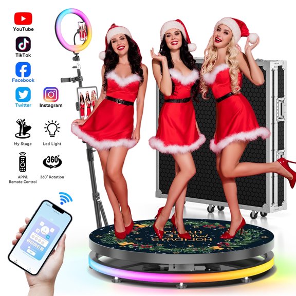 FOOTIELD 360 Photo Booth Machine with APP Remote Control, Custom Logo, Ring Light for Parties,30 inch-Fit with 2-3 People