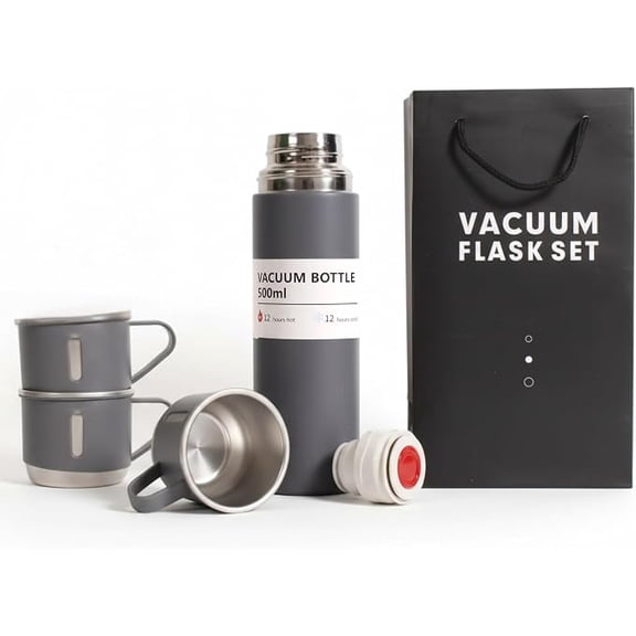 A cup with three lids insulated cup, double-layer vacuum insulated bottle set, stainless steel insulated bottle with handle, leak-proof travel coffee cup, 12-hour hot and cold insulation