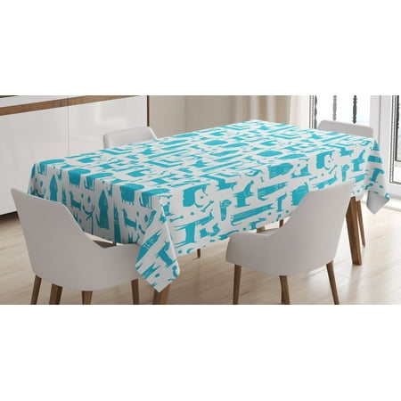 

Dogs Tablecloth Funny Puppies in Aquatic Vibrant Tone Labrador Retriever Doodle Kids Nursery Theme Rectangular Table Cover for Dining Room Kitchen 60 X 90 Inches Blue White by Ambesonne