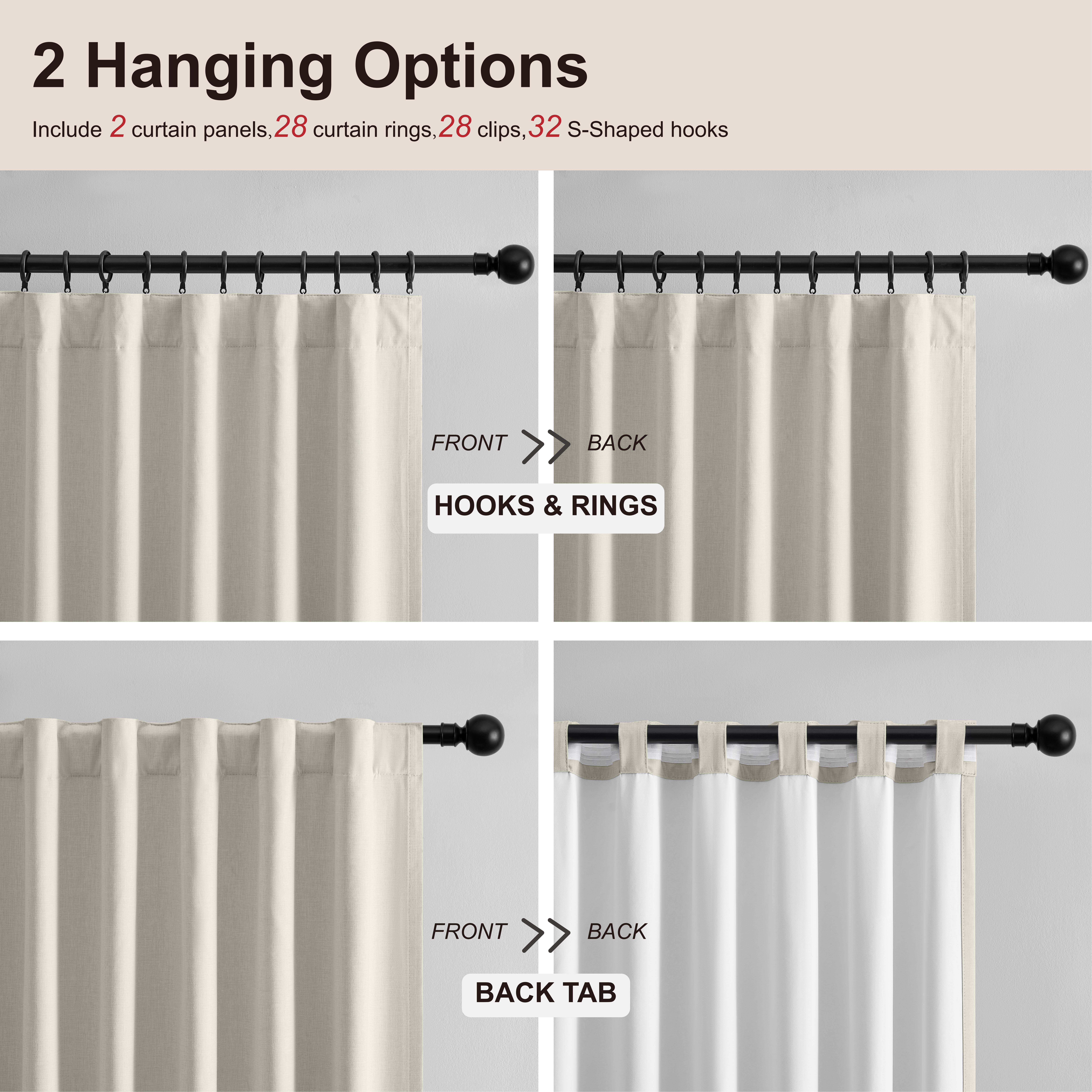 Muuphra Farmhouse 100% Blackout Back Tab Curtains for Living Room,2 Panels,Linen,52×84 Inches