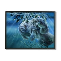 Stupell Industries Manatees Underwater Sun Rays Coastal Painting Black Framed Art Print Wall Art