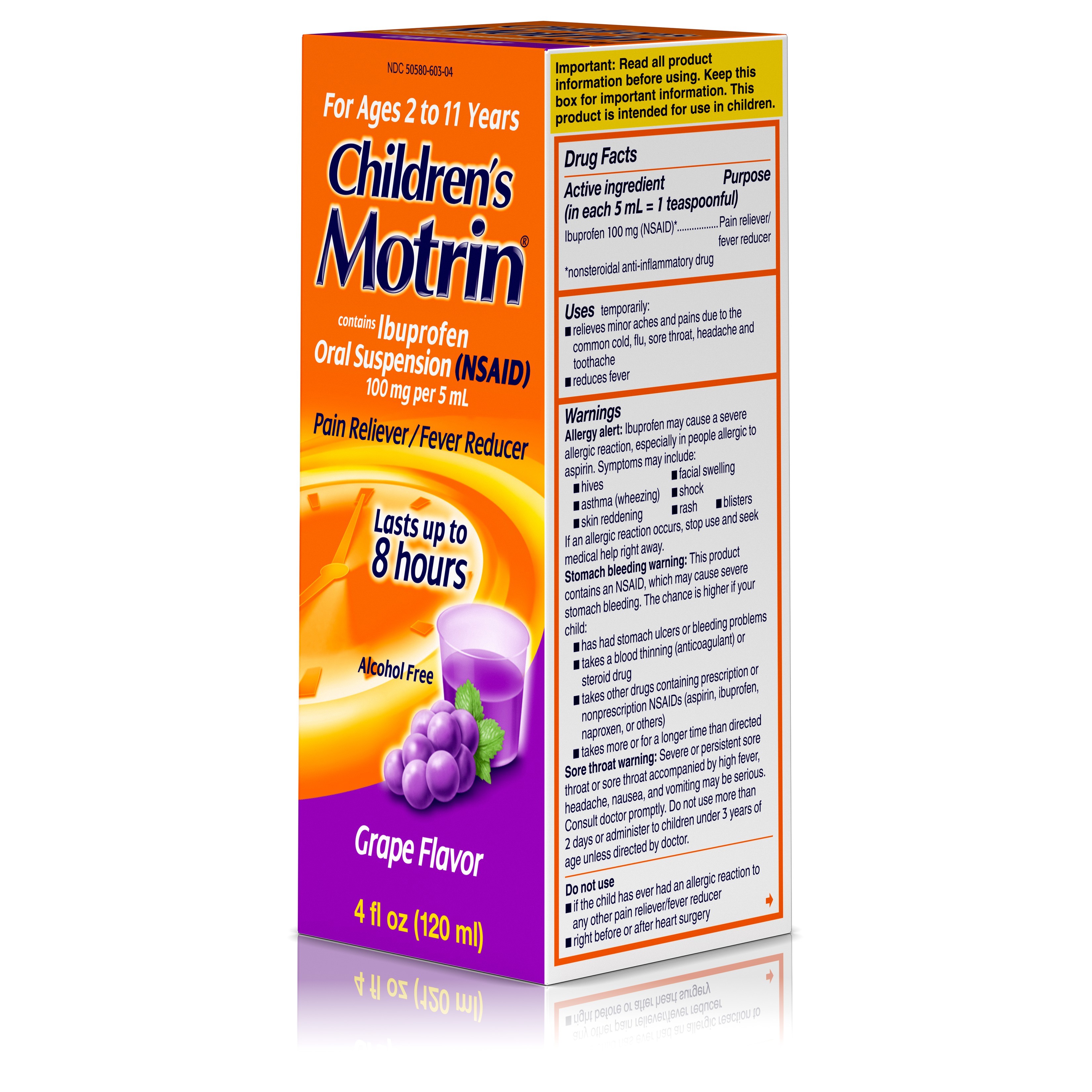 Children's Motrin Oral Suspension, Pain Relief, Ibuprofen, Grape Flavored, 4 Oz - image 6 of 7
