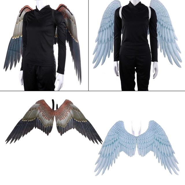2 Piezas Halloween Ala de Ángel Carnaval Fiesta de Bodas Festivales Navidad Adultos Vestido Accesorio Cosplay Actuación Ala con Correa águila y blanco Macarena Disfraz de ala de ángel