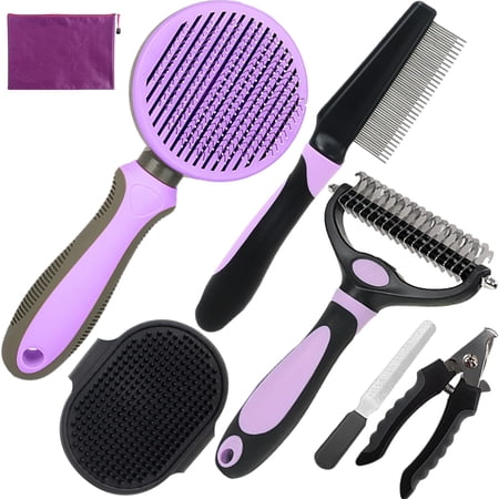 Pet Grooming Brush Kit A-Purple 7-piece for long and short haired dogs and cats