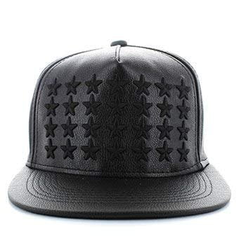 - Wildbill's Black Leather Stars Embroidered Snap Back Baseball Cap