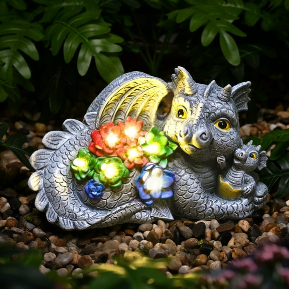 FKHouse Solar Outdoor Garden Statues Dragon Statue Figurine Lights for Garden Decor, Ideal Gift for Women, Housewarming & Birthday
