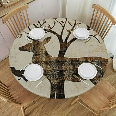 

Sheronv Birds Deer Tree Round Table Cover Stain Resistant Washable Indoor Outdoor Tablecloth Kitchen Dining Wedding Parties 100% Polyester Waterproof Tablecloths 38 -42