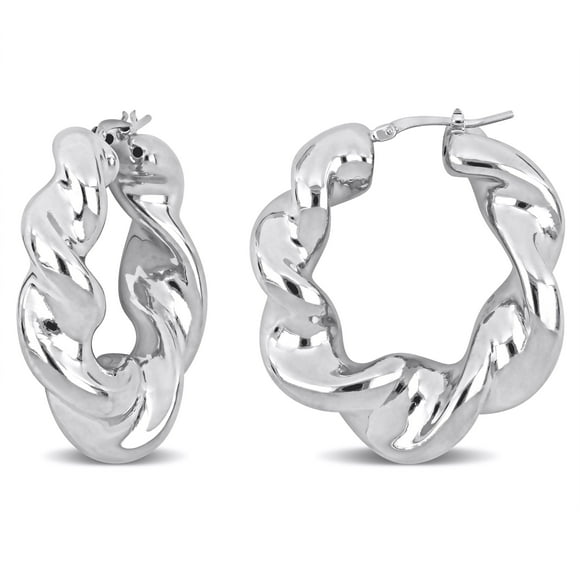 Miabella Twisted Hoop Earrings Sterling Silver