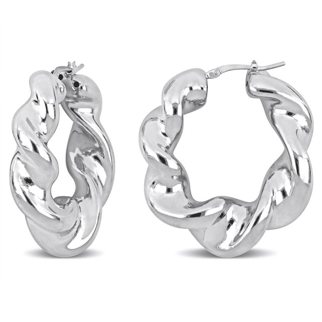 Miabella Twisted Hoop Earrings Sterling Silver