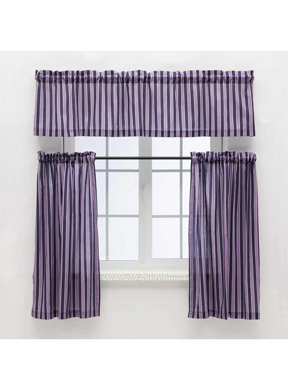 Vibrant Stripe Tier and Valance Purple Set by Drew Barrymore Flower Home