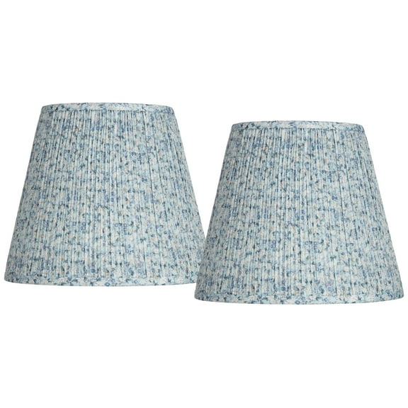 Springcrest Set of 2 Pleat Empire Print Lamp Shades Blue Floral Medium 8" Top x 13" Bottom x 10.75" High Spider Harp and Finial