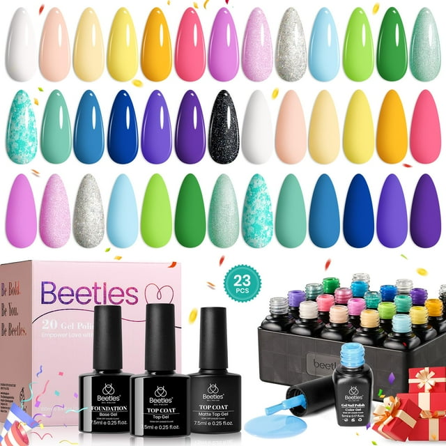 Set de esmaltes de uñas en gel Beetles Spring, 20 colores, 23 unidades