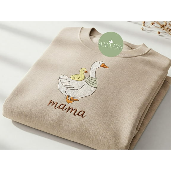 Duck Mom And Baby Embroidered Sweatshirt, Custom Date Mother's Day Gift, Personalized Birthday Gift for Wife, Duck Lover Gift , New Mom Gift