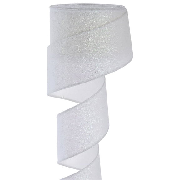 XmhyTop 2 Roll 10 Yard x 4cm Wired Edge Glitter Ribbon, Waterproof Sparkly Garland for Gift Wrapping & Holiday Crafts, White