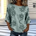 thumbnail image 2 of Summer Tops for Women 100% Cotton Fashion Casual Embroidery Round Neck 3/4 Sleeve Spring Blouse Tops, 2 of 7