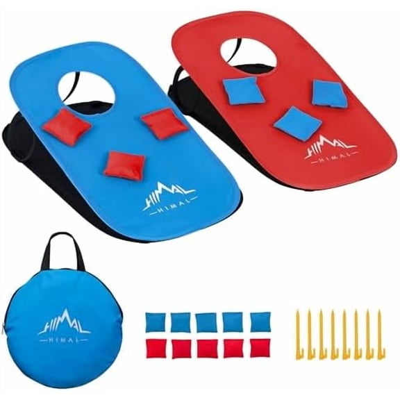Himal Collapsible Portable Cornhole Game Boards 10 Bean Bags Cornhole Set Tic Tac Toe Game 2 Games on 1 Board (2 x 1-feet)