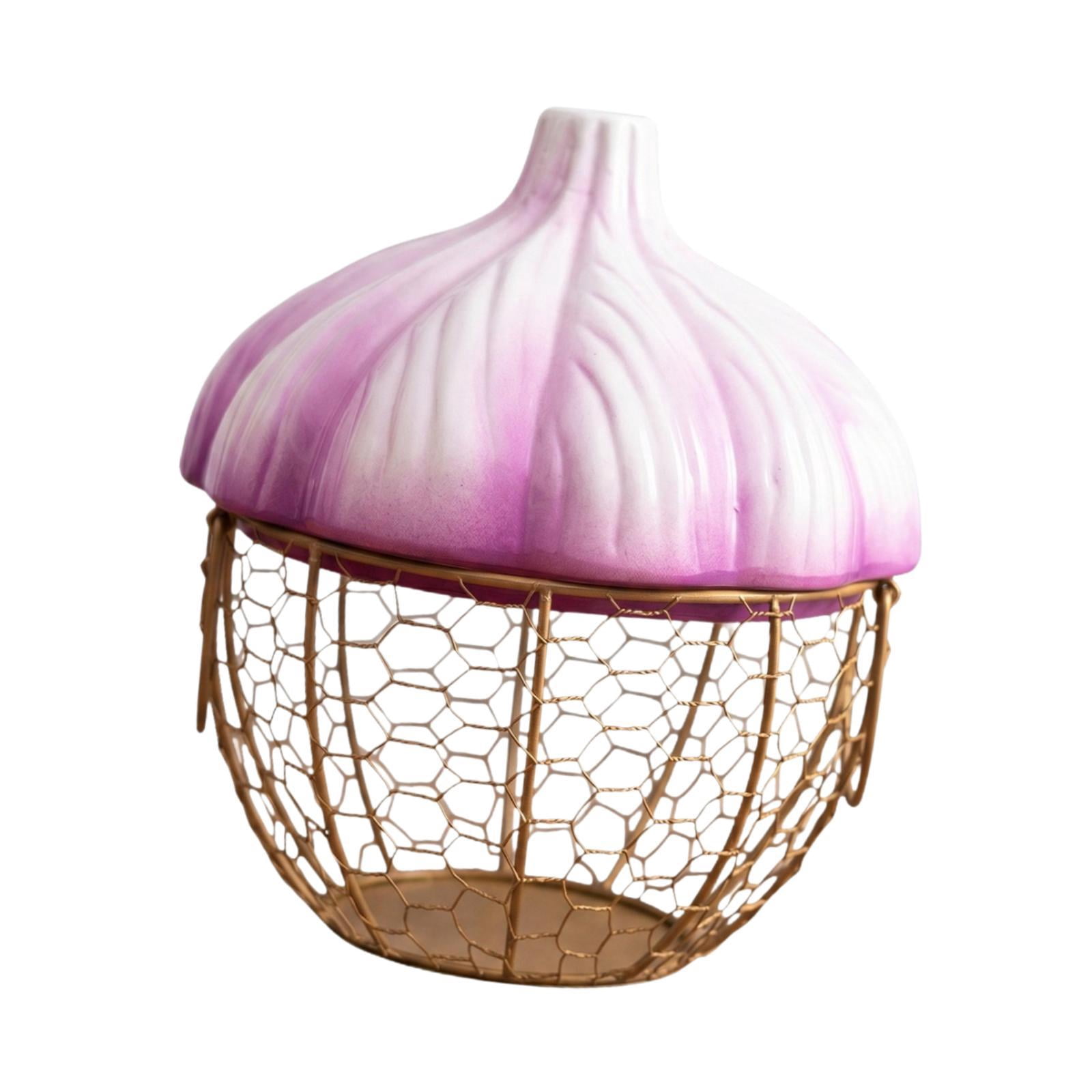 Fiocias Ceramic Holder Breathable Portable with Lid Egg Basket for Fruit Home Pantry Purple