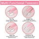 thumbnail image 5 of Juego de pinzas de precisión de color rosa de 4 piezas de acero inoxidable para eliminar cejas, vello facial, pelos encarnados, astillas y puntos negros, 5 of 7