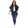 thumbnail image 3 of DARING DIVA Women's Plus Classic Washed Cropped Denim Jacket 1X Dark Blue, 3 of 6