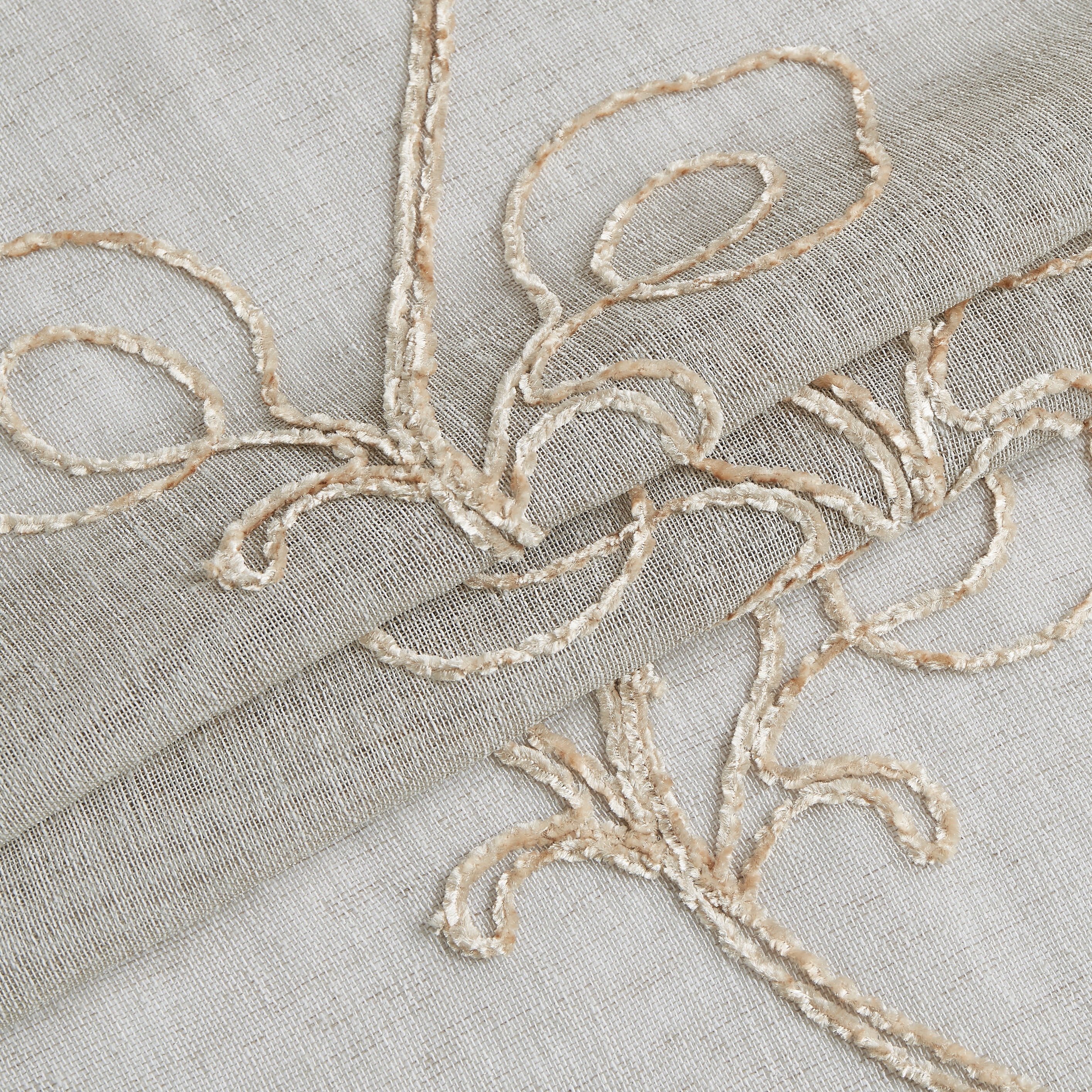 Dainty Home Stella 3D Floral Chenille Embroidered Solid Sheer 76" x 96" Window Curtain Panel Pair in Linen