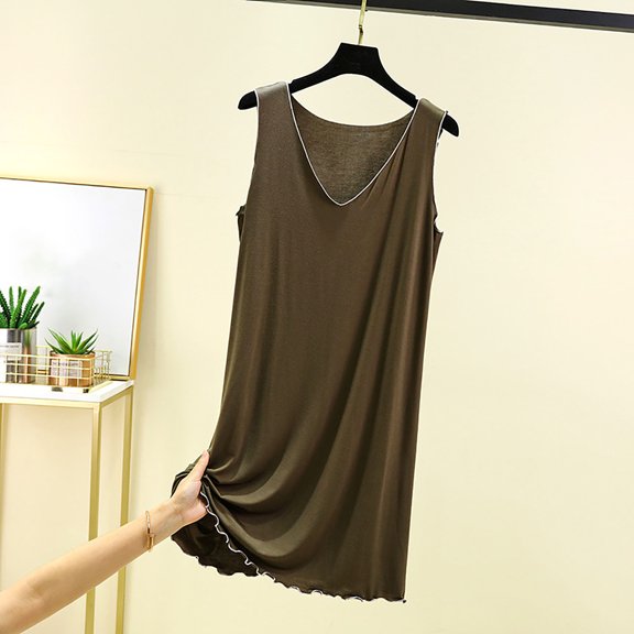 Blmnix Cotton Nightgowns Womens Nightgowns & Sleepshirts Moomoo Nightgowns Sleep Tanks Nightshirt Below-the-Knee Green Sleeveless Deep V-Neck Sleep Dress for Women,XXL