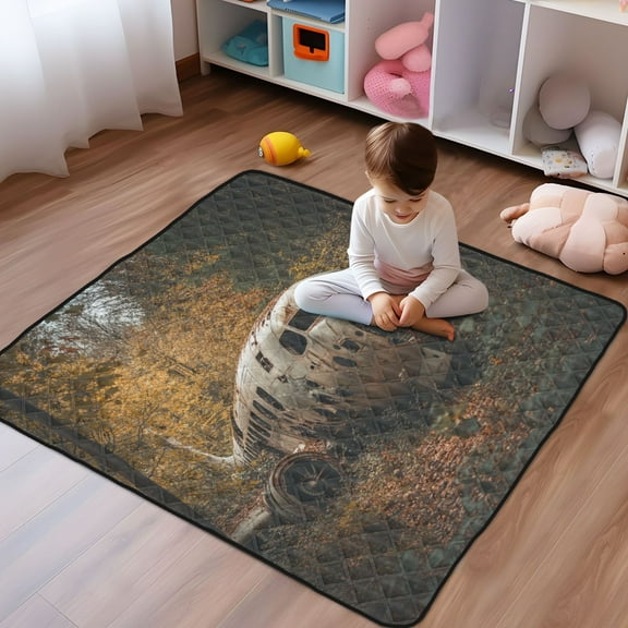 WOBOGO Abandoned Airplane Baby Playmats Extra Large Waterproof Rollable Activity Pads for Toddlers 50×50inch