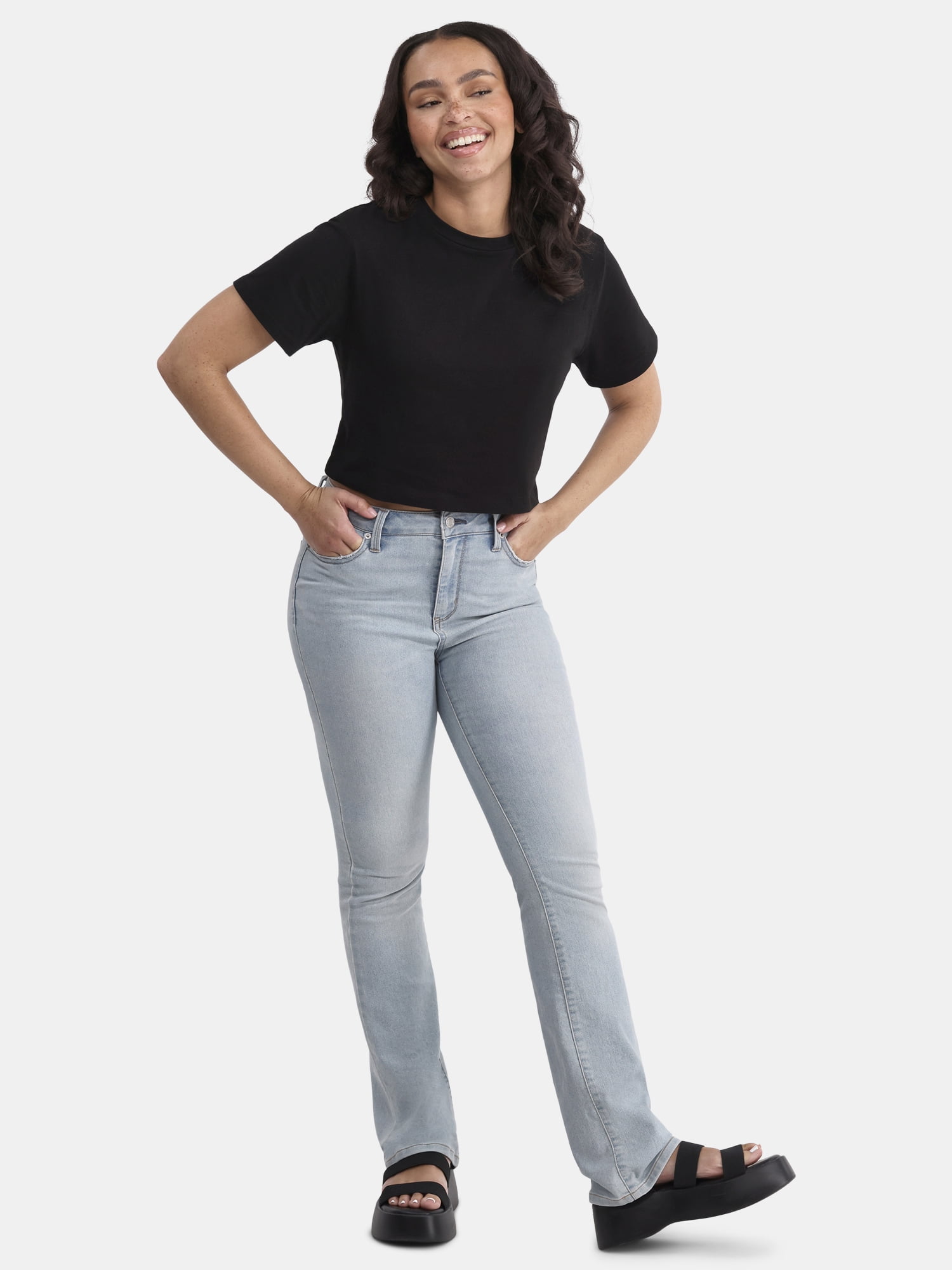 No Boundaries Cropped Boxy Cotton Tee with Short Sleeves, Women's