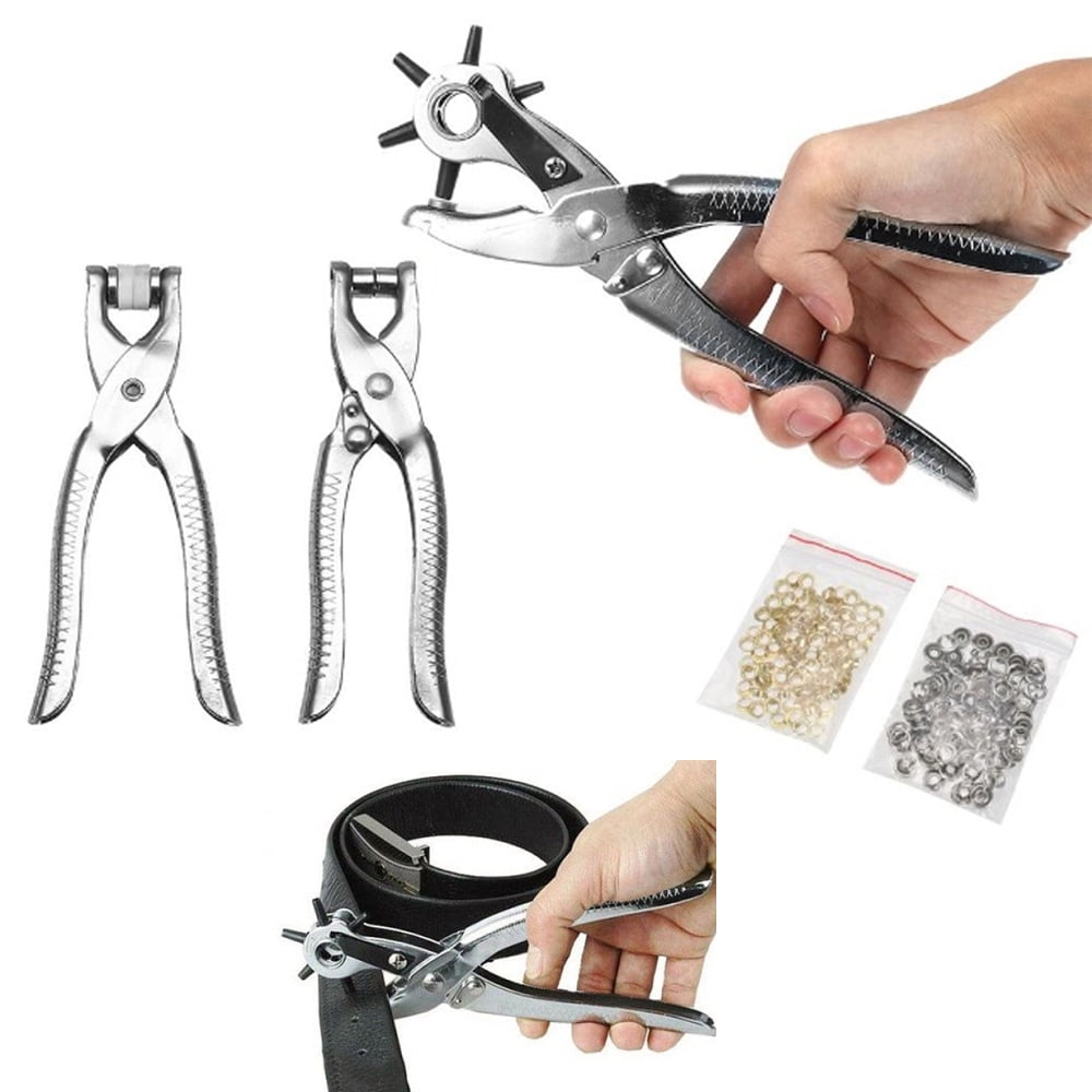 GRIP 3pc Rotary Leather Punch Hole Eyelet Snap Pliers w/ Grommet Setter Tool Kit 