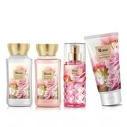 Bodybeau Bath and Body Set 4PCS Rose Scent,with Shower Gel, Body Mist,Body Scrub and Body Lotion