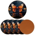 thumbnail image 2 of Butterfly Set of 6 Microfiber Leather Round Coasters, 11x11 cm/4.3x4.3 in Drink Coasters - Absorbent Cup Mats for Table, Bar, Home - Black Coaster Set, 2 of 6