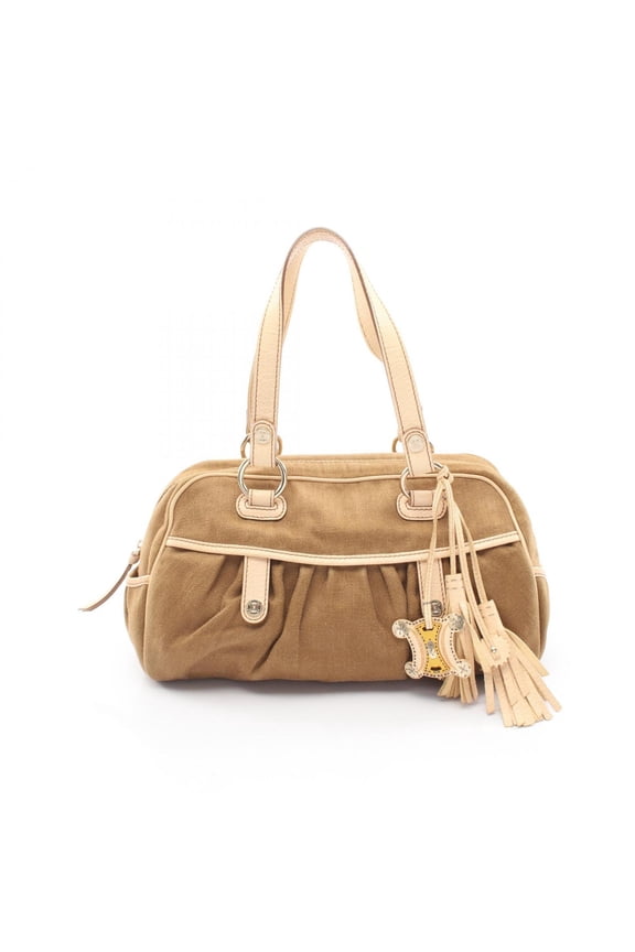 Pre-Owned Celine Macadam Tassel Handbag, Canvas and Leather, Women's, Khaki/Beige