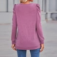 thumbnail image 4 of Women’s Long Sleeve Puff Shoulder Top Round Neck Loose Fit Casual Fashion Shirt Elegant Solid Color Blouse, 4 of 5