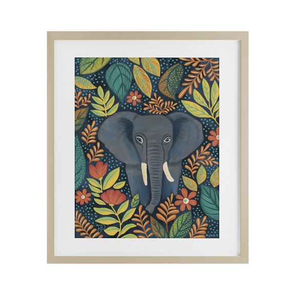 Stupell Industries Eclectic Exotic Leaf Pattern Elephant Birch Framed Print Under Glass, 13 x 16, by Lisa R Dumm