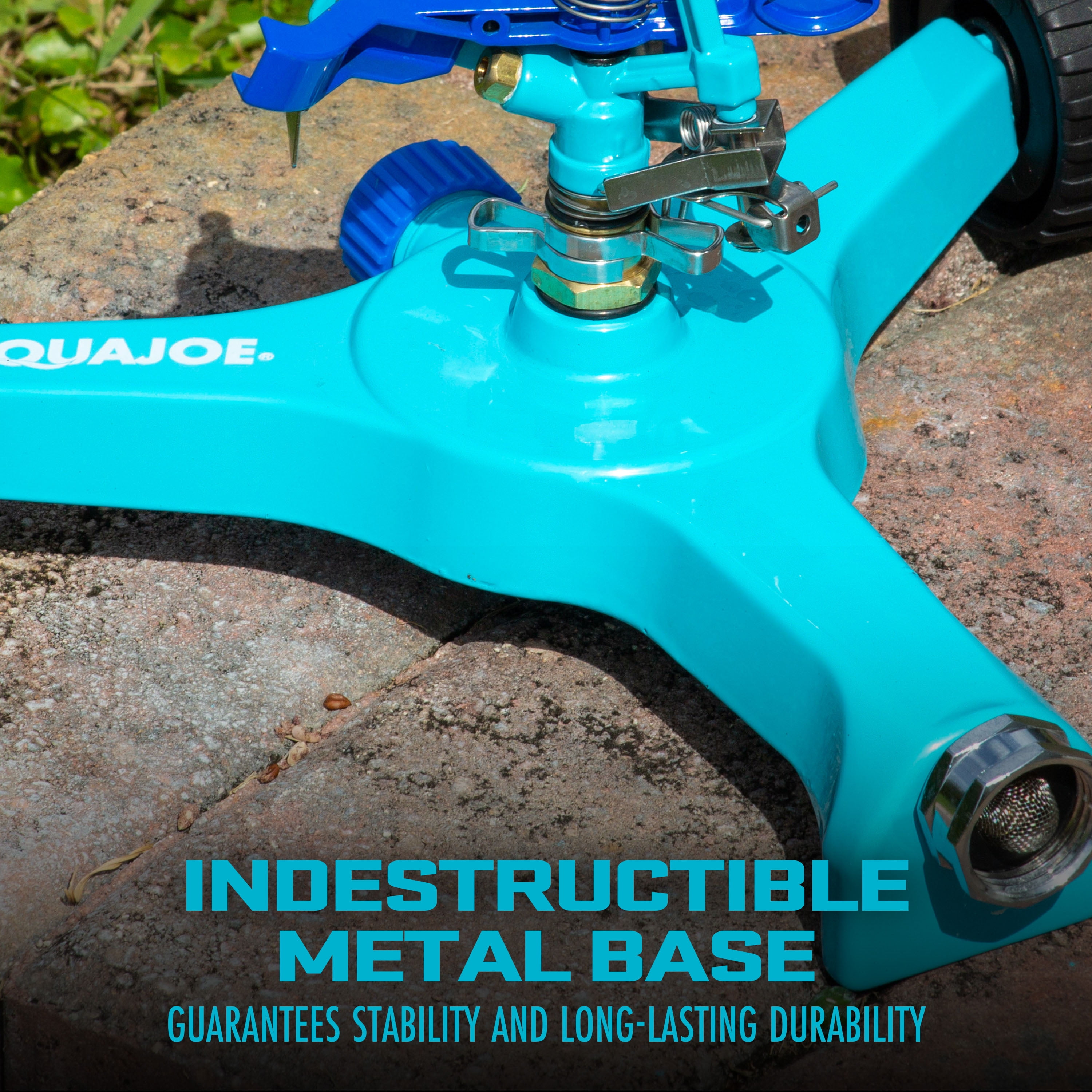 Aqua Joe Indestructible Zinc Impulse 360º Sprinkler, Customizable Coverage, Wheeled Base, 1,390 Sq. ft. Max Coverage