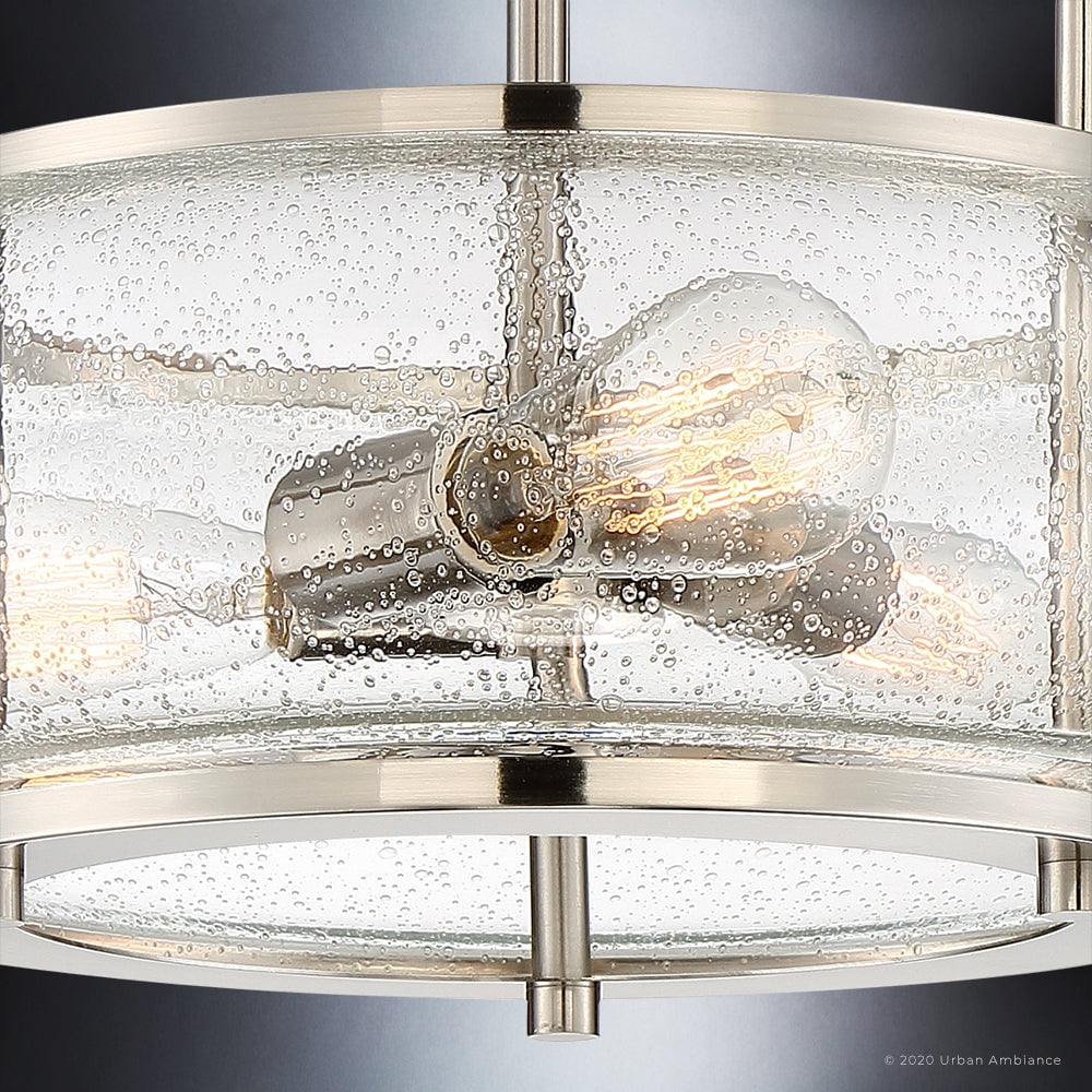 Luxury Utilitarian Indoor Ceiling Light, 12.00''H x 16.00''W, with Coastal Style Elements, Nautical Design, Brushed Nickel Finish and Clear Seeded Glass, UQL3310