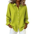 thumbnail image 2 of Wovilon Women's Gingham Check Button-Down Long Sleeve Shirt with Relaxed Fit, Collared Curved Hem Design for Spring Casual Office Work and Vacation Travel, 2 of 6