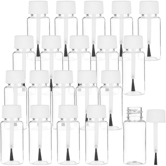20 Packs 15ml(0.5fl.oz) Plastic Brush Applicator Bottles with White Cap Empty Refillable Nail Polish Touch Up Bottle with Brush Top for Glue Paint Nail Art DIY