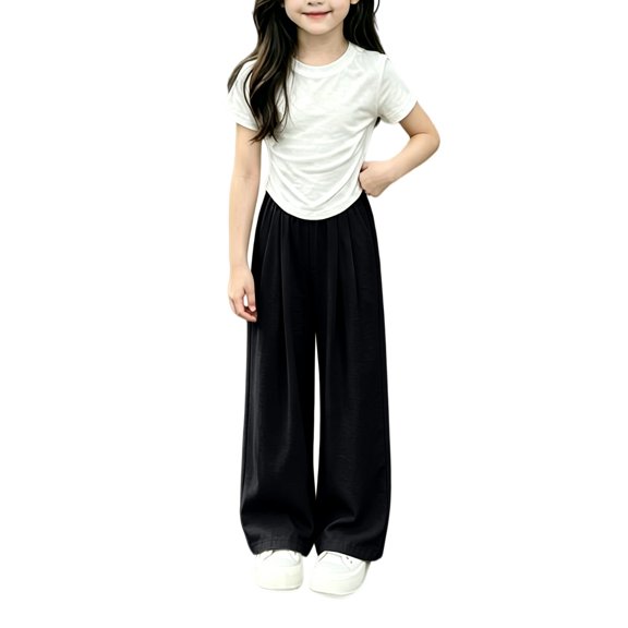 Ruyang Pants for Girls Baggy Elastic Waist Palazzo Wide Leg Pants Spring Summer Casual Yoga Beach Barrel Trousers Y2k Flowy Clothes