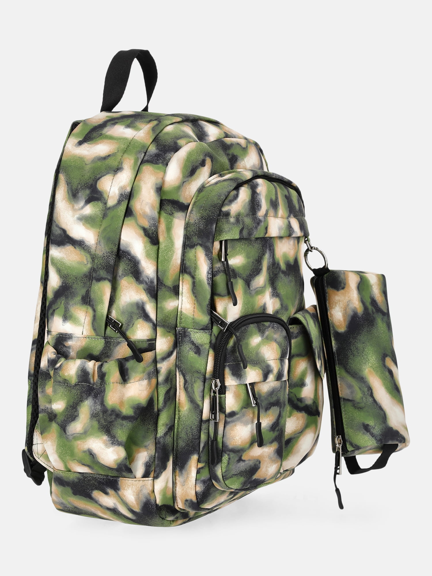 Weekend Academy Girl's Cargo Backpack with Pouch, Olive Abstract Camo