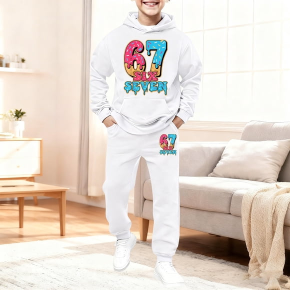 Winter Outfit Warm Fleece Hoodie and Jogger Pants with Print, Cozy Casual Athletic Playwear for Youth Daily School Activities, Comfortable Durable Childrens Set
