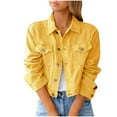 thumbnail image 3 of Meichang Cropped Jean Jackets for Women Fashion Short Denim Shacket Jacket Lapel Long Sleeve Washed Button Down Jean Jacket Coat with Pockets Yellow XXXL, 3 of 5