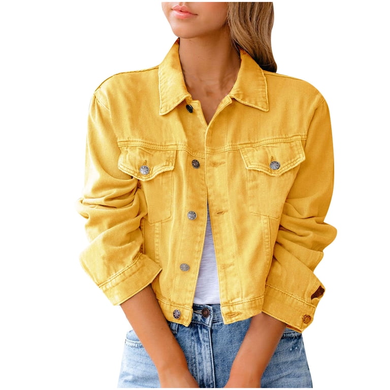 Lovskoo Women's Plus Size Cropped Denim Jackets Button Up Long
