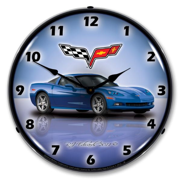 C6 Corvette Jetstream Blue LED Lighted Premium Wall Clock
