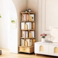 thumbnail image 2 of SESSLIFE 5 Tier Rotating Bookshelf Tower with Wheels and Drawer, 360° Spinning Bookcase for Small Spaces, Vertical Round Storage Shelf for Bedroom Living Room Office, Wood, 2 of 11