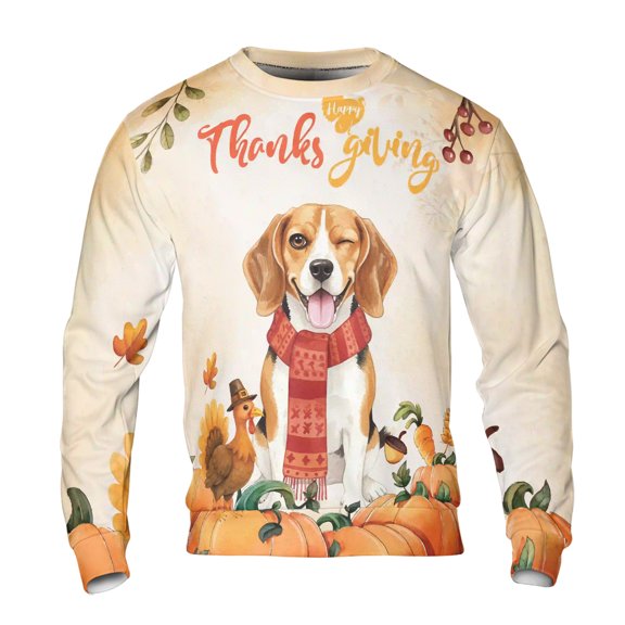 Happy Thanksgiving Beagle with Turkey Pumpkins Autumn Vibes All Over Print 3D Sweatshirt Unisex Merch Beagles Dog Lover Gifts Idea - 12018