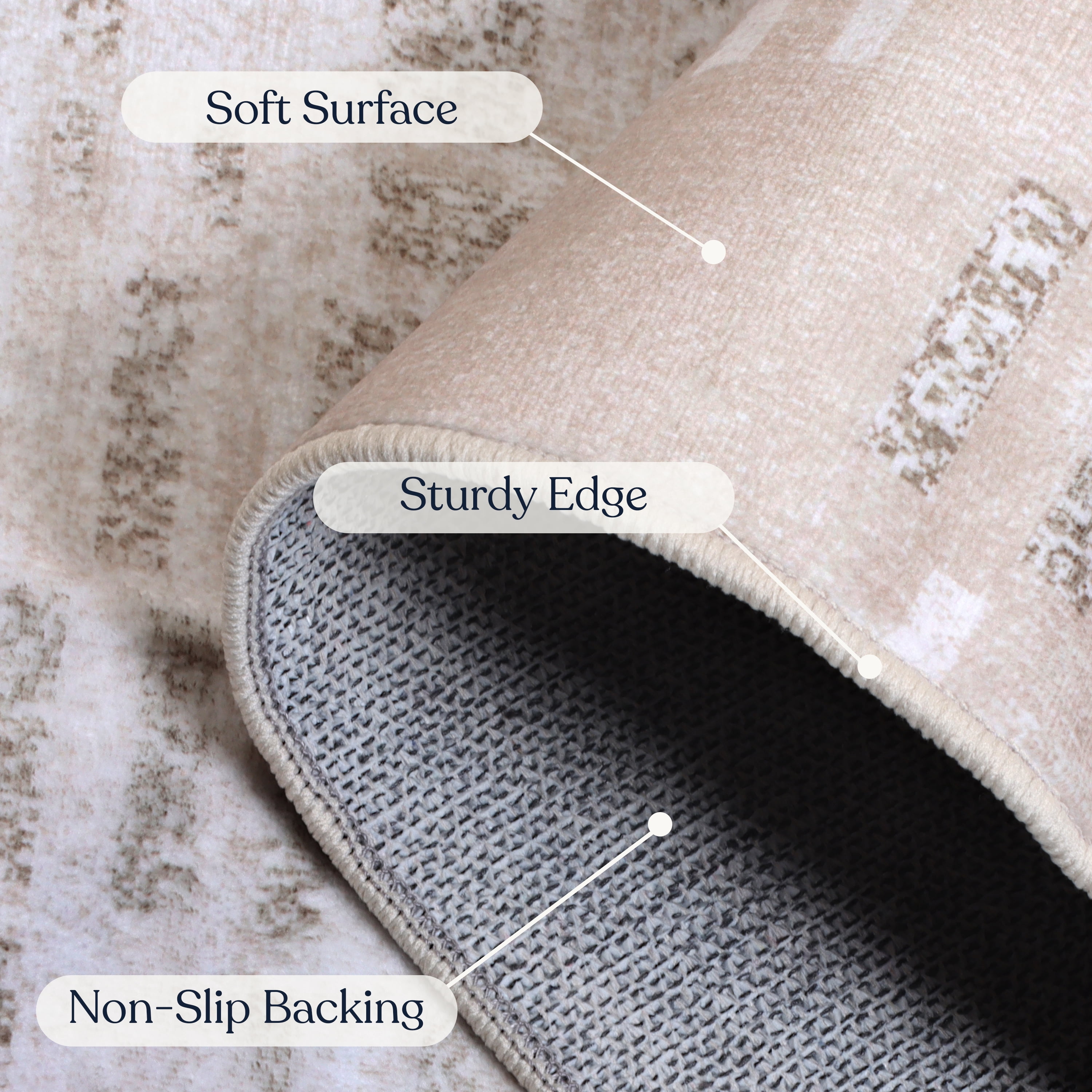 Delara 2.5'x7' Machine Washable Area Rug, Soft & Durable, Non-Slip, Stain Resistant, Urban Veil, for Bedroom, Living & Dining Room