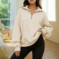thumbnail image 2 of Fiaer Quarter Zip Pullover Women Plus Size Loose Fit V Neck Trendy Sweatshirts Long Sleeve Lapel Collared Casual Comfort Pocket Tops Khaki S, 2 of 6